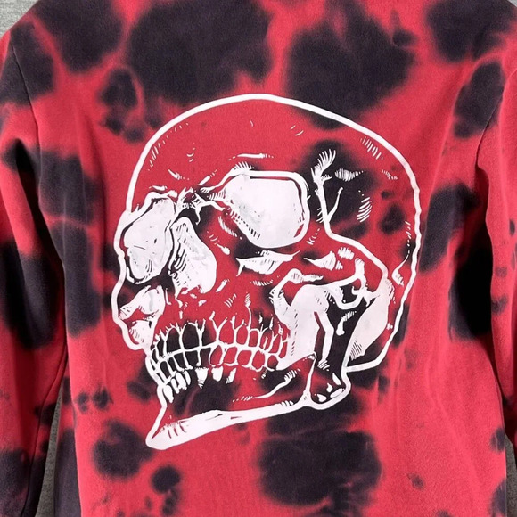 NWT AD Mens S Womens M Hoodie Red Black Tie-Dye Skull Graphic Hoodie Jacket - Picture 5 of 16